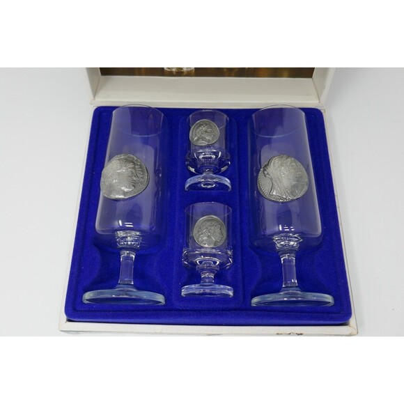 Zinnmünsen Herren Set ~ 2 Beer Cups and 2 Shot Gasses with Pewter Coins - Picture 2 of 10